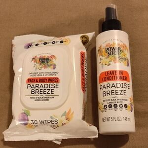 NWT! Power Stick Paradise Breeze Face & Body Wipes and Leave-In Conditioner Set